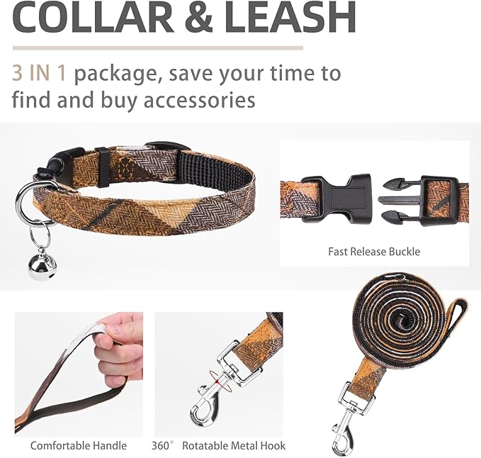 PUPTECK Adjustable Dog Harness Collar and Leash Set Step in No Pull Pet Harness for Small Medium Dogs Puppy and Cats Outdoor Walking Running, Soft Mesh Padded Reflective Vest Harnesses, Orange S