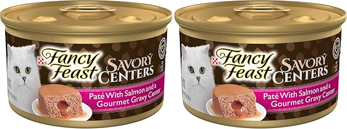 Fancy Feast Purina Savory Centers with Salmon Wet Cat Food Pate with Gourmet Gravy Center - 3 oz. Cans,(Pack of 48)