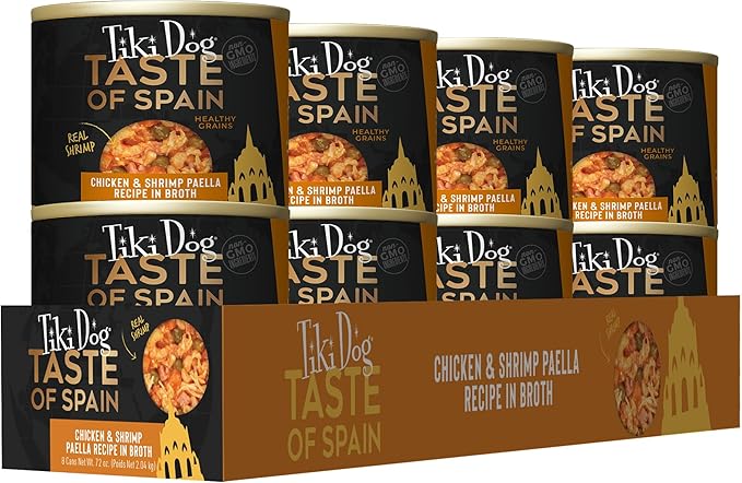 Tiki Dog Taste of The World Wet Dog Food, Spain Chicken & Shrimp Paella, 9 oz. Can (8 Count)