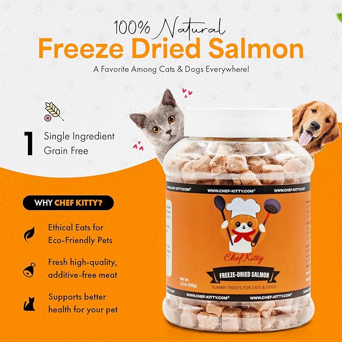 Freeze Dried Salmon Cat Treats | 100% Wild Caught Salmon Dog Treats, Grain- Free | High Protein, Single Ingredient Cat & Dog Food Toppers | No Additives or Preservatives | Tested in USA | 5.3 oz