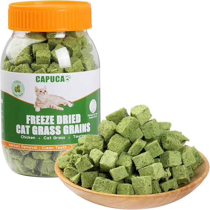 Freeze Dried Cat Grass Treats - Natural Dental Chew Sticks for Teeth Cleaning,Hairball Removal & Digestion, Crunchy Cat Snack (80g)