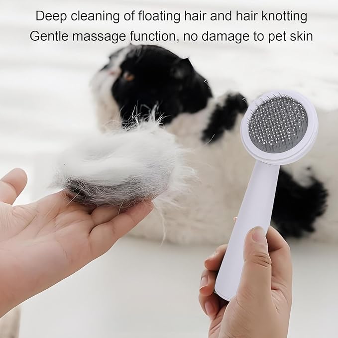 HEEPDD Cat Self Cleaning Slicker Brush, Pets Skin Friendly Grooming Brushes Pet Deshedding Brush for Shedding Dogs Cats Hair Easy to Remove Loose Undercoat with Long or Short Hairs (White)