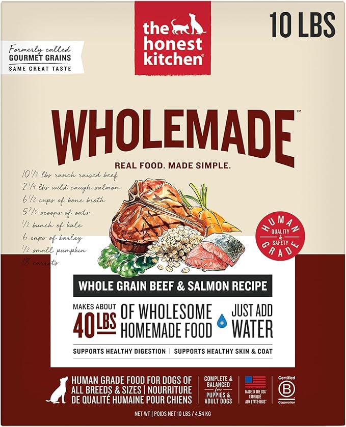 The Honest Kitchen Human Grade Wholemade™ Dehydrated Dog Food, Whole Grain Beef & Salmon, 10 lb (makes 40lbs)