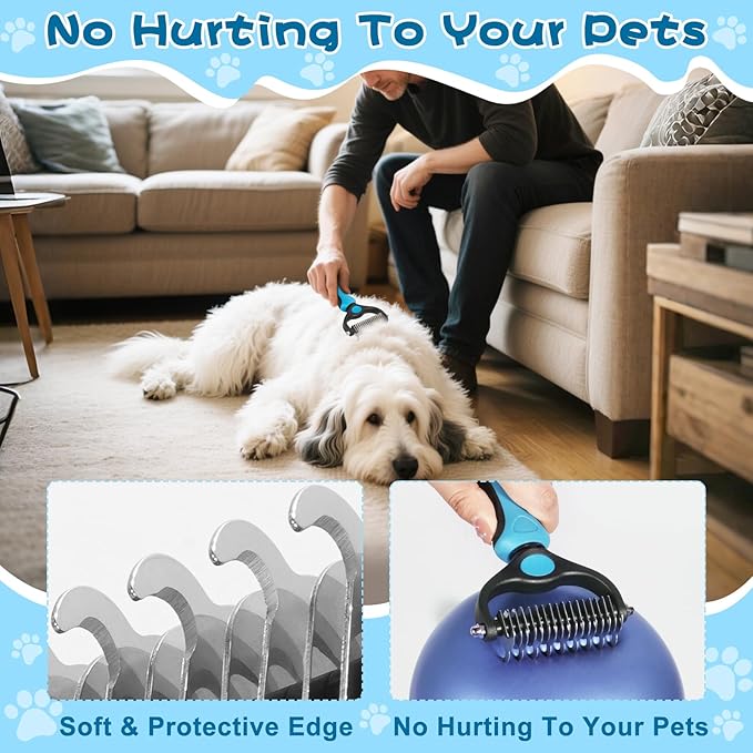 7-in-1 Pet Grooming Kit–Cat Brush,Dog Brush for Shedding,Double-Sided Flea Comb,Dog Nail Trimmers,Dog Bath Supplies–for All Cat and Small/Large Dog Shedding（Blue