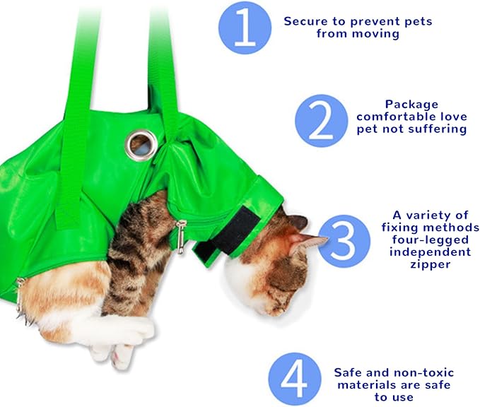 Cat Bathing Bag, Scratch-Resistant Nylon Cat Grooming Bag with Zipper & Paste Tape, Adjustable Multifunctional Cat Restraint Bag for Bathing Washing Nail Cutting, L, Cat Bathing Bag