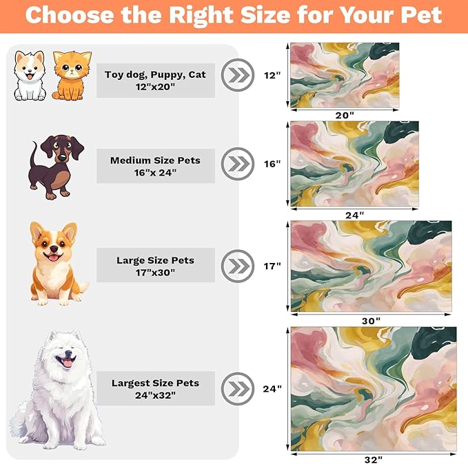 Watercolor Marble Dog Food Mat for Floors Absorbent, Quick Dry Water Dispenser Mat for Food, Water, Pet Supplies 24" x 32", Abstract