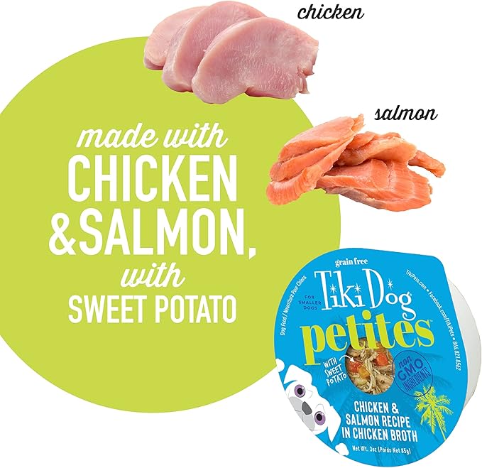 Tiki Dog Aloha Petites, Chicken & Salmon, Rich in Protein with Supplemental Hydration, for All Dog Breeds and All Life Stages, 3 oz. Cup (4 Count) (Pack of 2)