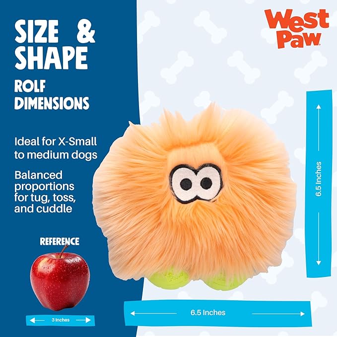 WEST PAW Rowdies Rolf Durable Plush Dog Toy with HardyTex Reinforced Seams Engaging Squeaker with Soft Cuddly Exterior Hand Sewn and Finished in Bozeman Montana for Dogs - Melon