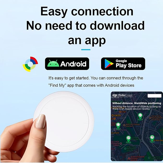 (Android Only) Google Certified Android Tracker, Key Tracking Tag, Item Finder and Wallet Tracker, Works with Google Find My Device App, Smart Tracker Tag for Keys, Luggage, Wallets, Pets (White)