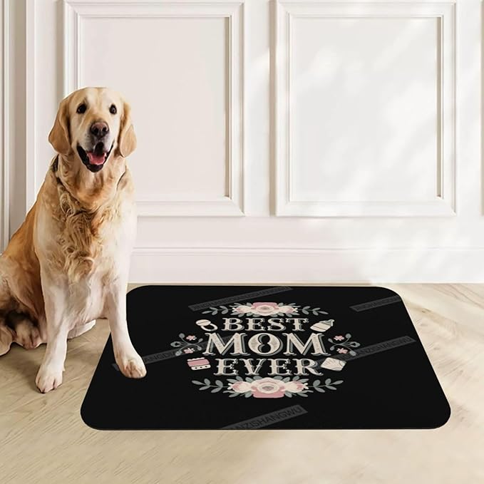 Pet Feeding Mat Happy Mother's Day Floral Gift Mom Bq Absorbent Pet Placemat for Food Water Bowl with Waterproof Rubber Backing 18X12In Quick Dry Water Dispenser Mat Dog Cat
