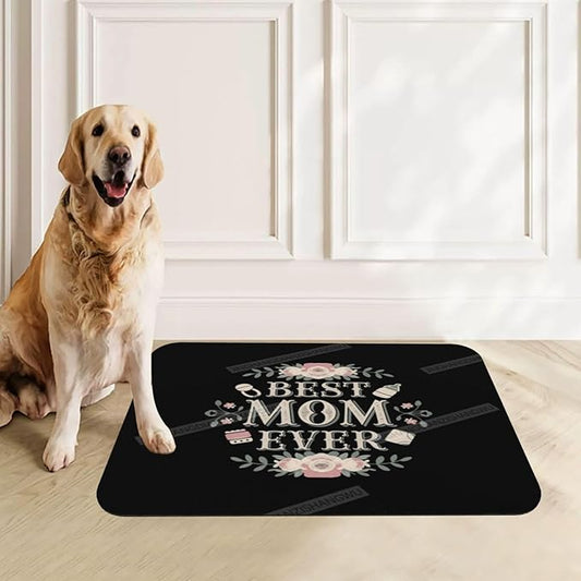 Pet Feeding Mat Happy Mother's Day Floral Gift Mom Bq Absorbent Pet Placemat for Food Water Bowl with Waterproof Rubber Backing 18X12In Quick Dry Water Dispenser Mat Dog Cat
