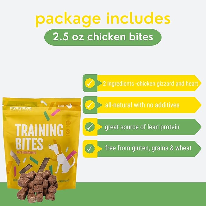 Momentum Carnivore Nutrition Freeze-Dried Chicken Training Bites – Two Ingredients-Chicken Gizzard and Heart, All-Natural Dog Treats –Made in USA – Perfect for Training & Rewards- 2.5 oz Bag