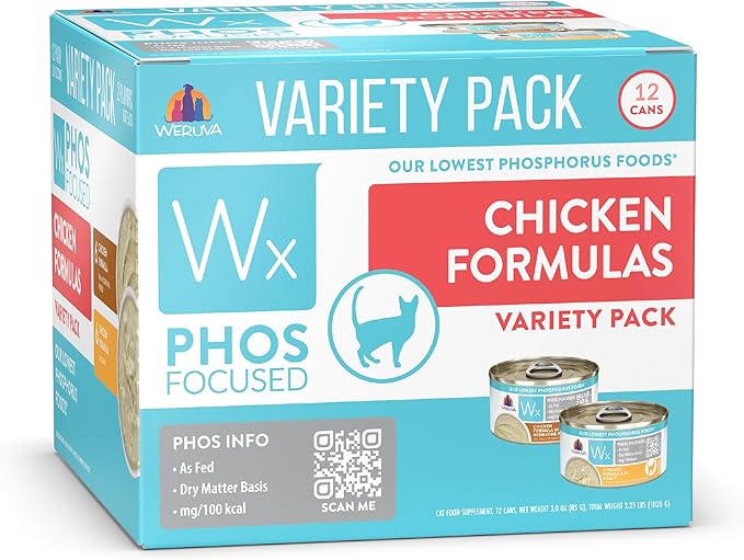 Weruva Wx Phos Focused, Chicken Formulas Variety Pack, 3oz Can (Pack of 12)