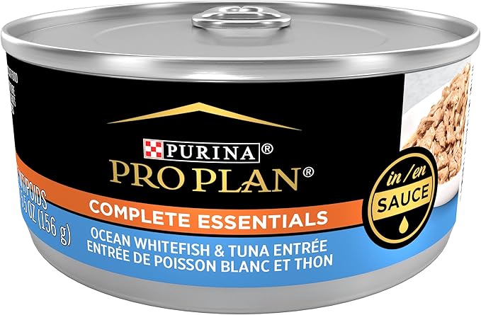 Purina Pro Plan Gravy, High Protein Wet Cat Food, Complete Essentials Ocean Whitefish and Tuna Entree in Sauce - (Pack of 24) 5.5 oz. Cans