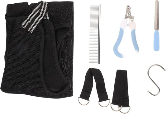 Happyyami 1Set Pet Grooming Hammock for Cats Dogs Ergonomic Nail Clipper Comb and File Kit Sturdy Hanging Grooming Harness for Easy Nail Trimming and Grooming Supplies