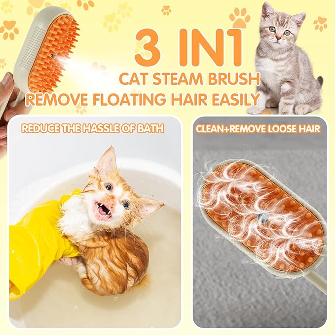 Steamy Cat Brush,Steamy Cat Brush with Leave-On Essence, Multifunctional Cat Steamy Brush, Self Cleaning Steam Cat Brush for Massage, Silicone Steam Pet Brush for Removing Tangled(Coffee)