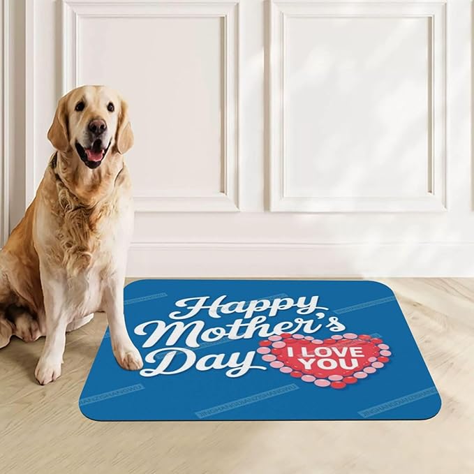 Pet Feeding Mat Happy Mother's Day Floral Gift for Mom Gs Dog Food Mat for Food Water No Stains Quick Dry Dispenser Cat Bowl Mats Messy Drinkers 18X12In