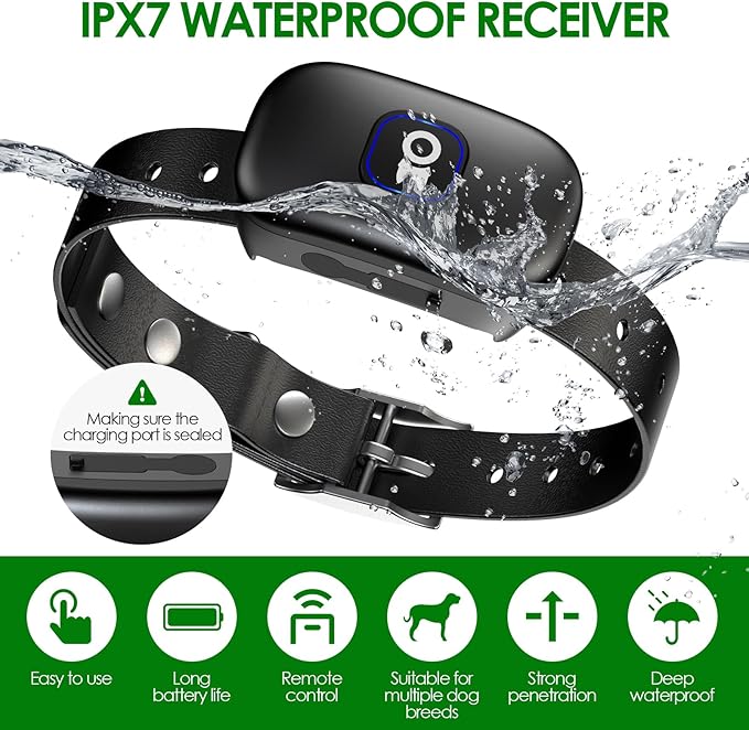 Wireless Dog Fence & Remote Training Collar, Pet Containment System with Adjustable Radius Range 16ft to 393ft, Waterproof & Rechargeable Training Collar Receivers for All Dogs (Black & White)