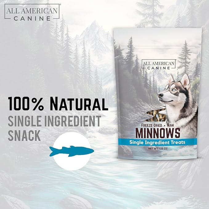 Freeze Dried Minnow Cat & Dog Treats 1.25oz – Single Ingredient Whole Fish - USA Raised High Protein Omega‑3 Training Snacks for Cats Kittens Puppies Dogs