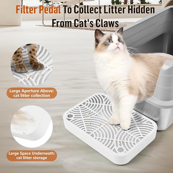 Cat Litter Box Ramp, Litter Box Step Mat with Filter Function for Self-Cleaning Cat Litter Box, Easy to Clean, Cats Pedal Step Stool Ideal for Kitten & Elderly Cats (White)