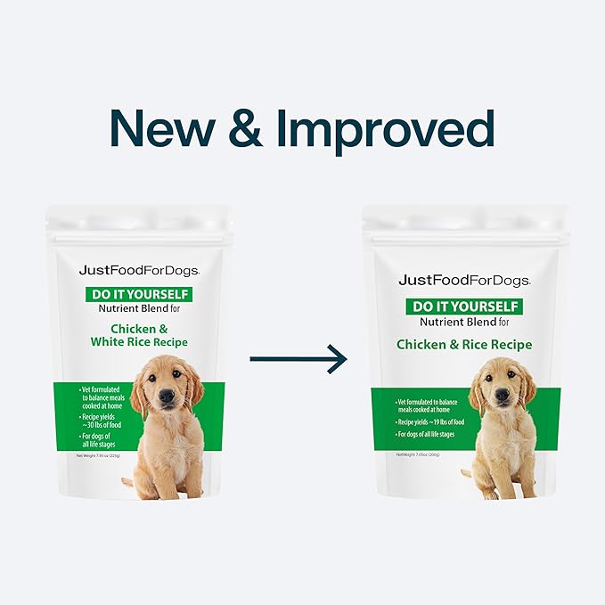 Just Food for Dogs Nutrient Blend, Vitamins and Supplements for Homemade Dog Food, Chicken and Rice, DIY Fresh Pet Meals and Toppers, Human Grade Quality, Dog Multivitamin Additive, 4.55oz