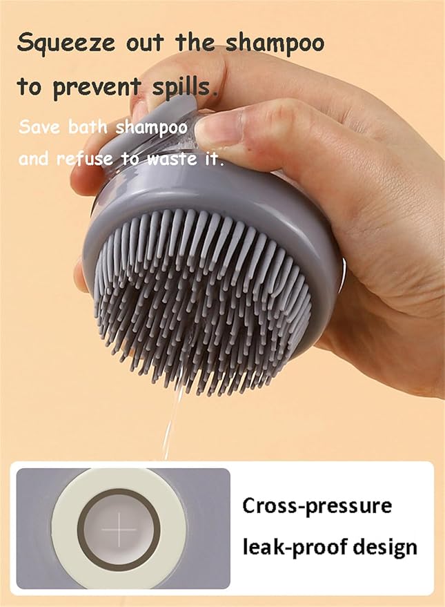 Dog Cat Bath Brush, Pet Shower Massage Brush with Soap Shampoo Dispenser, Pet Grooming Massage Rubber Multifunctional Pet Beauty Cleaning Brush Soft Bristle for Long Short Haired Dog Cat Shower, Gray