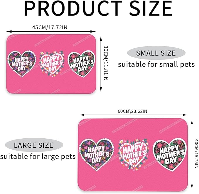 Dog Food Mat Happy Mother's Day Floral Heart Gift for Mom Bv Absorbent Water Bowl Mats Cat Pet Feeding Placemats 24x16In