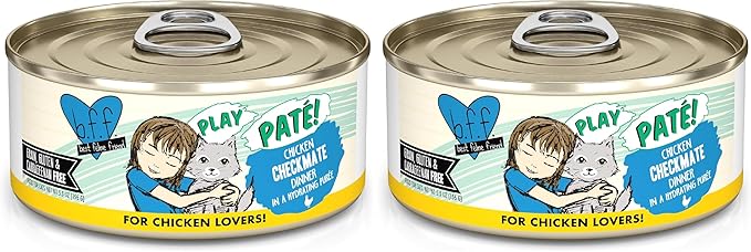 Weruva B.F.F. Play - Best Feline Friend Paté Lovers, Aw Yeah!, Chicken Checkmate with Chicken, 5.5oz Can, (Pack of 16)