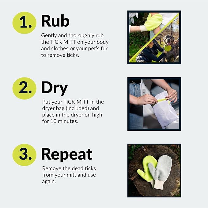 TiCK MiTT Green Tick Removal Glove: Gently Remove Ticks from Humans & Pets - Chemical-Free, Durable, Portable, Easy to Use Tick Management Tool for Outdoor Adventures & Everyday Use