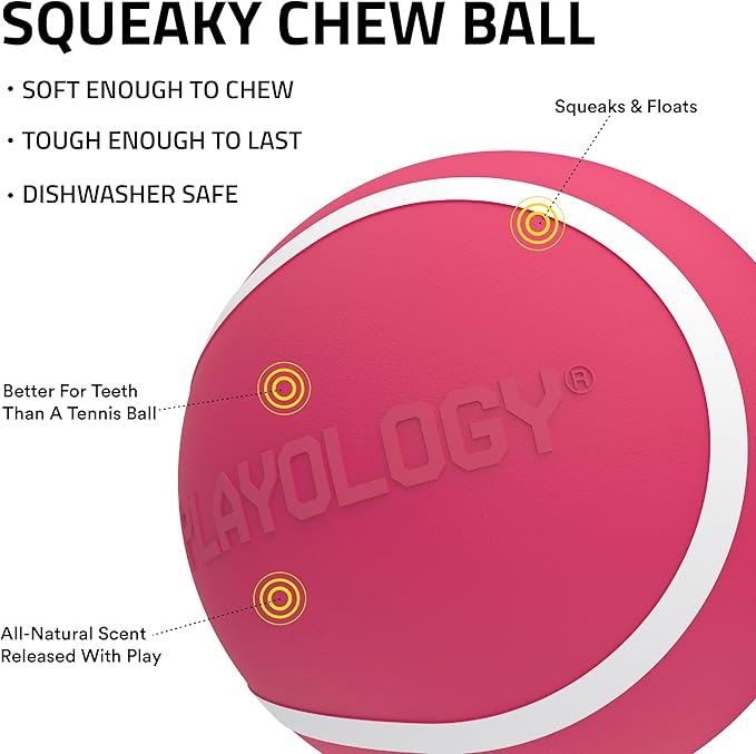 Playology Dog Toys | Squeaky Chew Ball - Bouncy Durable Floating Fetch Ball for Dogs, Value 3-Pack | Small Red Velvet Cake Limited Edition Valentine's Toy - Made from Non Toxic Materials