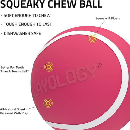 Playology Dog Toys | Squeaky Chew Ball - Bouncy Durable Floating Fetch Ball for Dogs, Value 3-Pack | Small Red Velvet Cake Limited Edition Valentine's Toy - Made from Non Toxic Materials