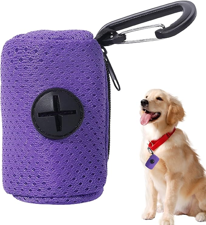 Dog Waste Bag Dispenser, Mesh Fabric Attachment Waste Bag Dispenser with Zipper, Large Capacity Dog Poop Holder, Portable Pet Supplies for Running, Bicycle, Hiking