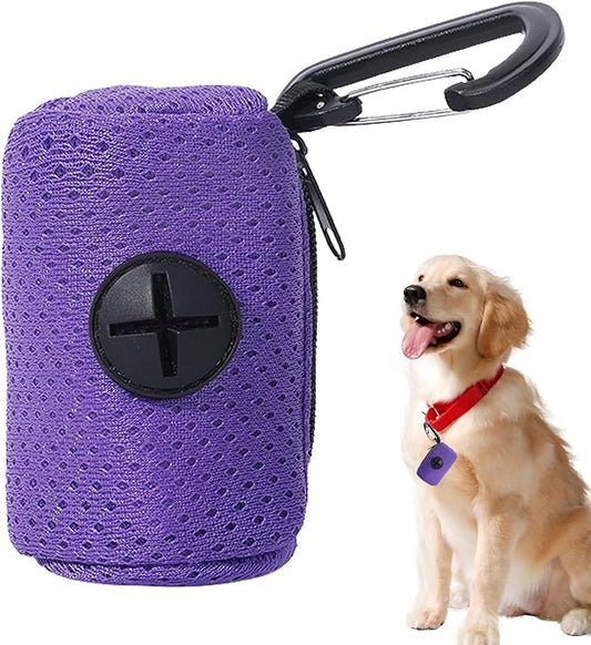 Dog Waste Bag Dispenser, Mesh Fabric Attachment Waste Bag Dispenser with Zipper, Large Capacity Dog Poop Holder, Portable Pet Supplies for Running, Bicycle, Hiking