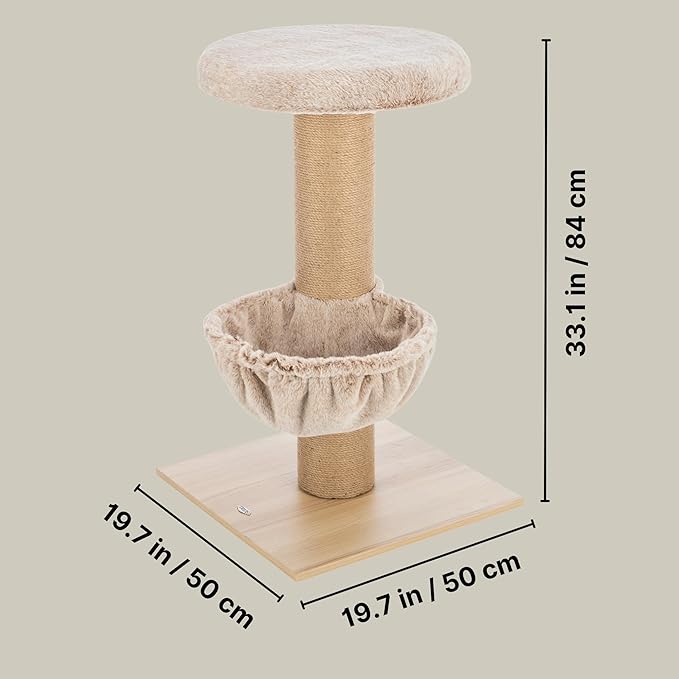 TRIXIE Mauricio Cat Tree – Cat Tower with Jute Posts, Cozy Bed & Large Platforms – Indoor Cat Furniture for Scratching & Climbing – Beige, 19.7" x 19.7" x 33.1"