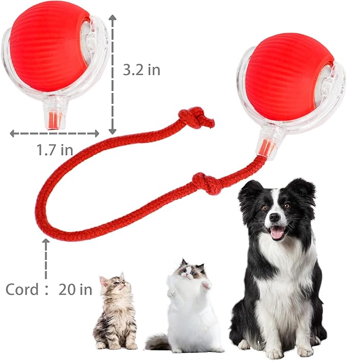 Interactive Cat Toys Ball for Indoor Cats, Interactive Rolling Small Dog Cat Toys Automatic Self Moving, 360°,Electric Balls，Fast Rolling，Smart Automatic Rolling Pet Ball (Red)