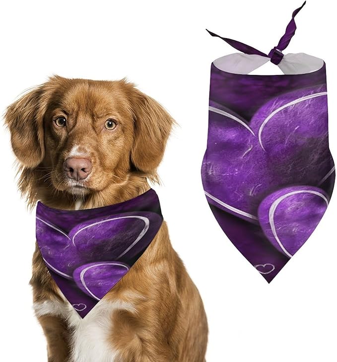 Dog Bandana Spring Pet Scarf Adjustable Triangle Purple Hearts Printing Dog Bib Washable Polyester Puppy Bandana for Small Medium Large Dogs Cat Birthday Party Supplies
