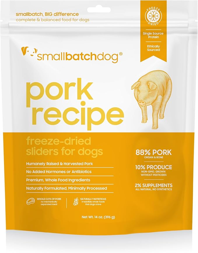 smallbatch Pets Freeze Dried Raw Dog Food, Pork Recipe, 14 oz, Organic High Protein Dog Food, Grain Free, Made in The USA, Humanely Raised Meat, Single Protein, for Picky Eaters, Hydrate & Serve