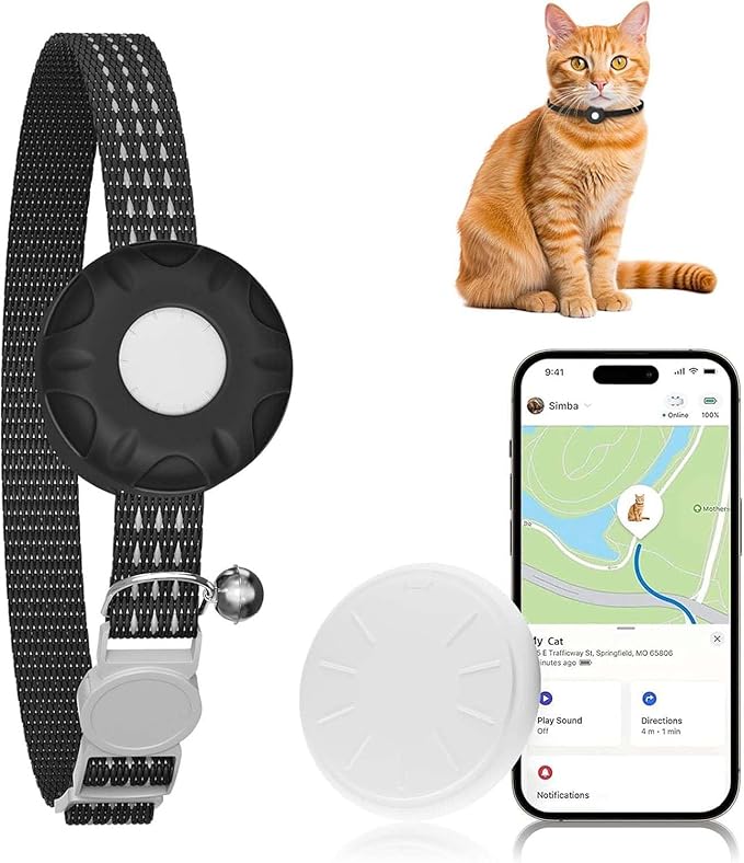 Cat Tracker, Lightweight Pet Tracker for Cats, Cat GPS Tracker Compatible with Apple Find My App(Only iOS), Real-Time Tracking, Precise Positioning, No Monthly Fee, Smart Alerts, Waterproof