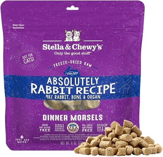 Stella & Chewy's Freeze-Dried Raw Cat Dinner Morsels - Premium Rabbit Recipe with 98% Responsibly-Sourced Meat & Organs - Natural Grain-Free Cat & Kitten Food - Made in USA - 8 oz