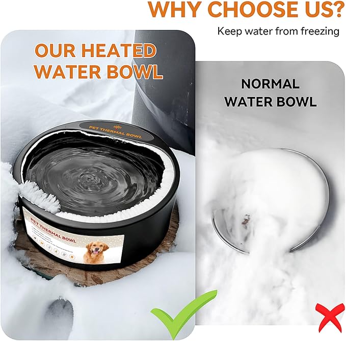 PETLESO Outdoor Heated Water Bowl for Dogs Cats, 2.2L Winter Heating Dog Water Bowl Smart Thermal for Outdoor Chickens Rabbits Birds, Black, Winter Clearance 2026, Limited Stock