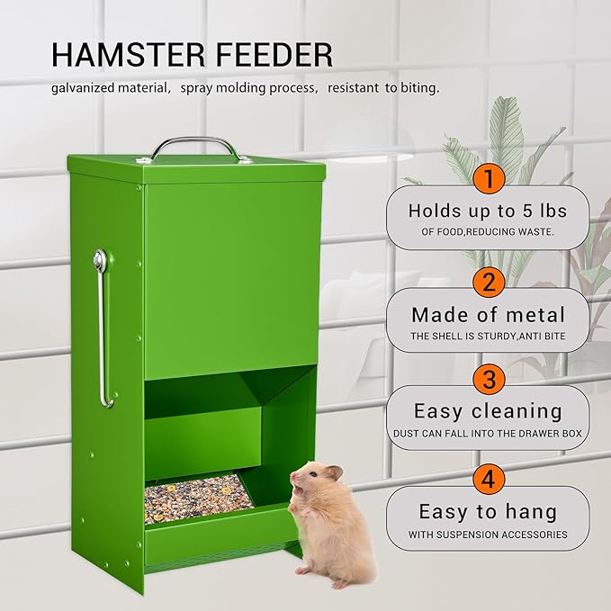 Rabbit Feeders Automatic for Cages,5 Pound Large Metal Trough Feeder with Lid Galvanized Steel Outdoor Bunny Food Dispenser for Rabbits Chicken Guinea Pig Pet and Other Small Animals Green