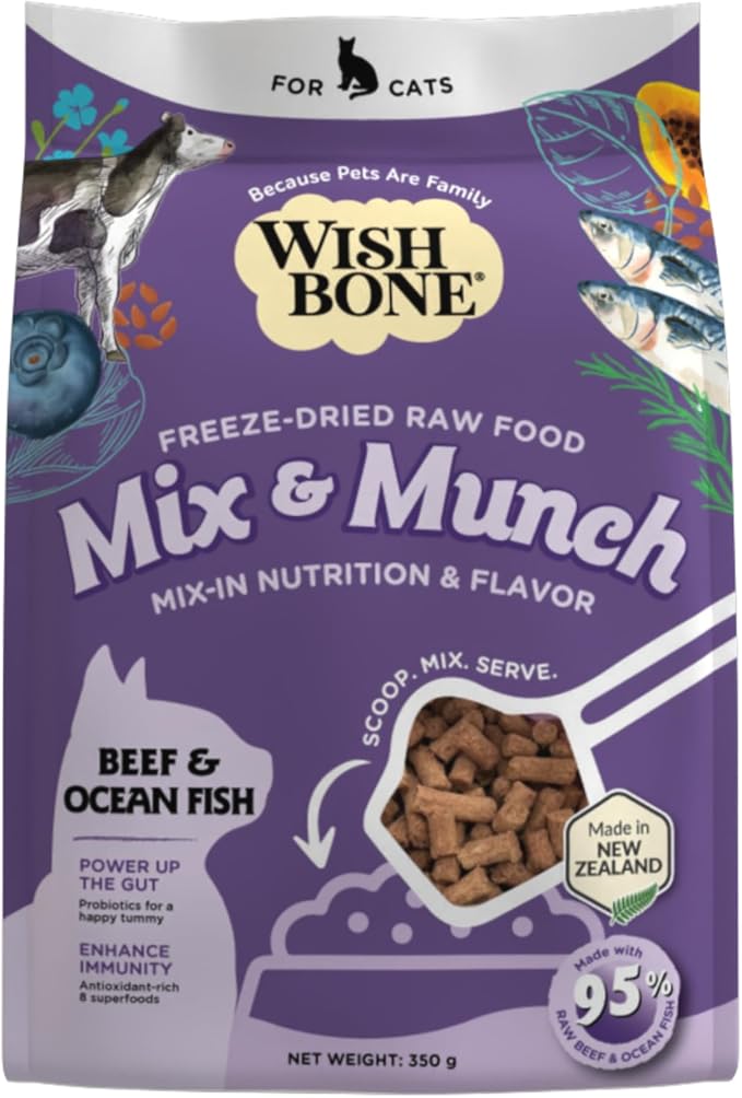Wishbone Mix & Munch Raw Freeze-Dried Grain-Free Beef and Ocean Fish for Cats