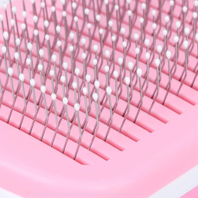 Gavigain Pet Hair Brush Steel Needle Comb Massage Particles Supply Pink Blue for Pet Grooming