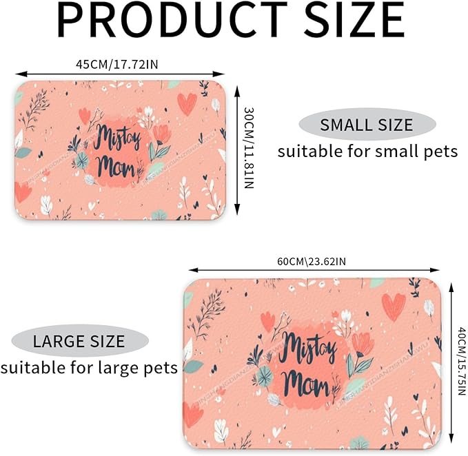 Pet Feeding Mat for Dogs Cats Happy Mother's Day Floral Gift for Mom Bt Absorbent Dog Food Mat Non-Slip Waterproof Placemat Quick Dry Pet Supplies Bowl Mats