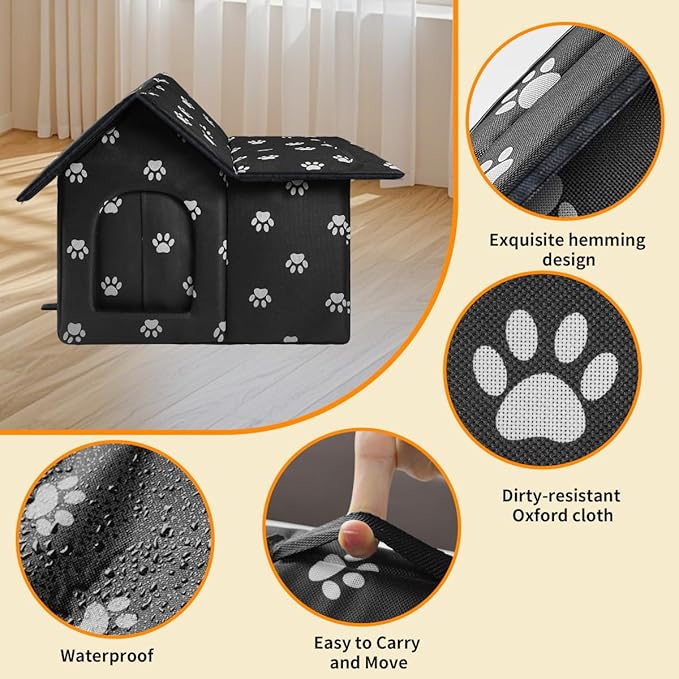 Large Outdoor Cat House Weatherproof, Houses for Outdoor Cats Feral, Collapsible Outside Cat House with Windproof Door, DIY Cardboard and Soft Mat, Insulated Stable Stray Cats Shelter in Winter
