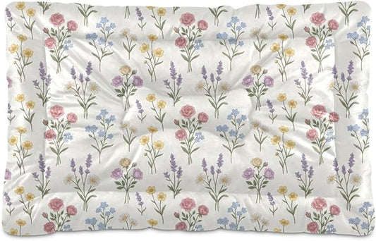 Dog Bed for Crate Washable Pet Sleep Pad, Floral Print Kennel Mat with Non-Slip Bottom, Soft Fluffy Supplies Pet for Dogs and Cats (24x18 inch)