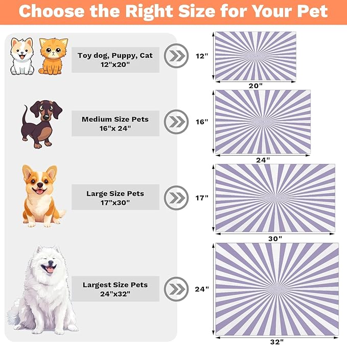Striped Dog Food Mat for Floors Absorbent, Quick Dry Water Dispenser Mat for Food, Water, Pet Supplies 12" x 20", White Purple