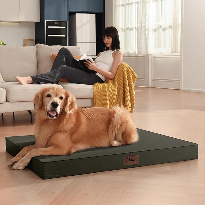 Outdoor Extra Large Dog Bed, Jumbo Waterproof Dog Bed for Large Dogs, Orthopedic Egg Crate Foam Pet Mat with Removable Oxford Cooling Cover, Brown