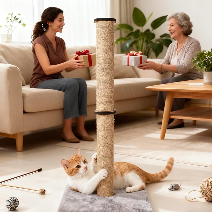 Big Cat Scratching Post for Large Cats, Cat Scratching Post Heavy Duty Posts Tower with Plush Perch, 33 Inch Tall Sisal Rope Cat Scratcher for Indoor Cats