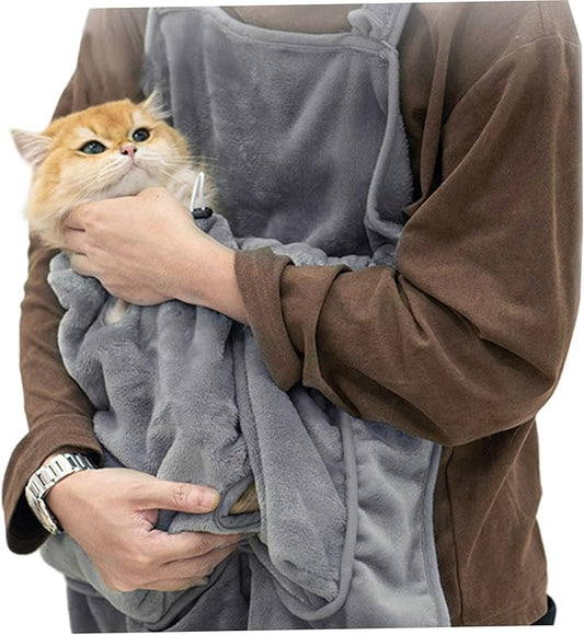 Cat Sling, Soft Flannel Cat Apron with Claws Holes, Multifunctional Adjustable Pet Carrier for Nail Cutting, Cozy Sleeping, Petting